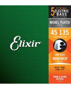 Elixir 14207 Nickel Plated NANOWEB Light Medium Long Scale 5 Bass Guitar Strings