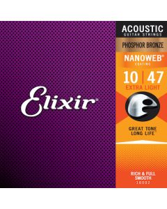 Elixir 16002 Phosphor Bronze NANOWEB Extra Light Acoustic Guitar Strings