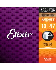 Elixir 16152 Phosphor Bronze NANOWEB Coating Light 12 Acoustic Guitar Strings