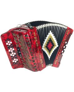 SofiaMari 3-Register 34-button and 12-bass Diatonic Accordion with Hard Case and Leather Straps - Red