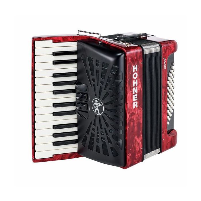 Hohner Bravo II 48 Chromatic Piano Accordion 26 Key and 48 Bass - Pearl Red